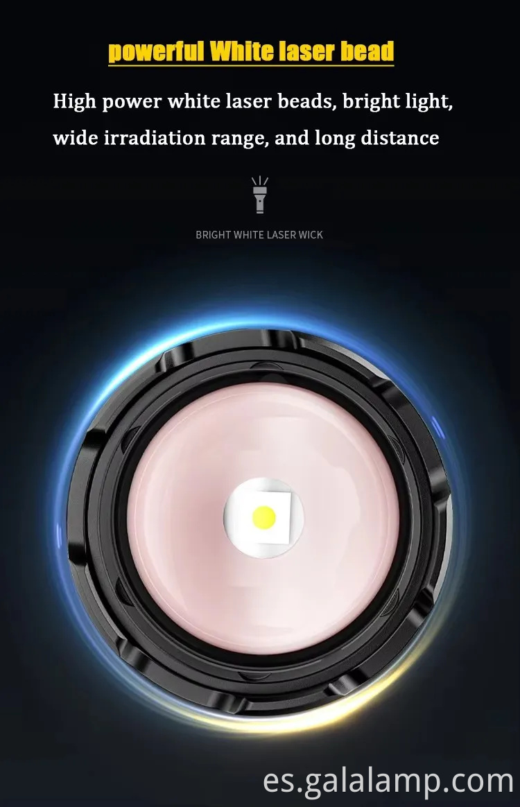 Linterna de aleación de fluorescencia láser blanca de alta potencia con zoom